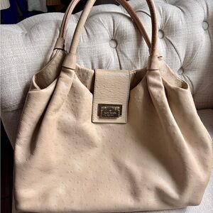 kate spade Beige Leather Tote with Gold-Tone Plaque